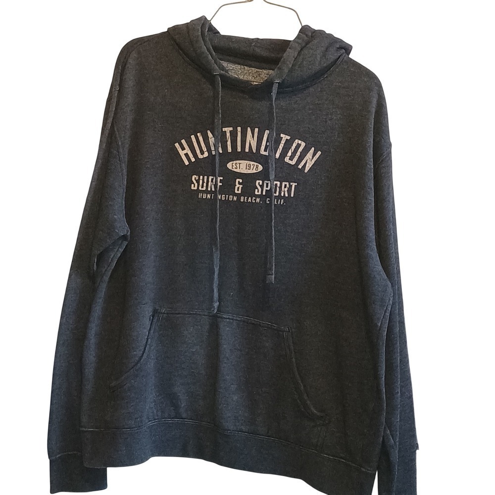 Huntington Surf Sport Gray Pullover Hoodie Sweatshirt Size L